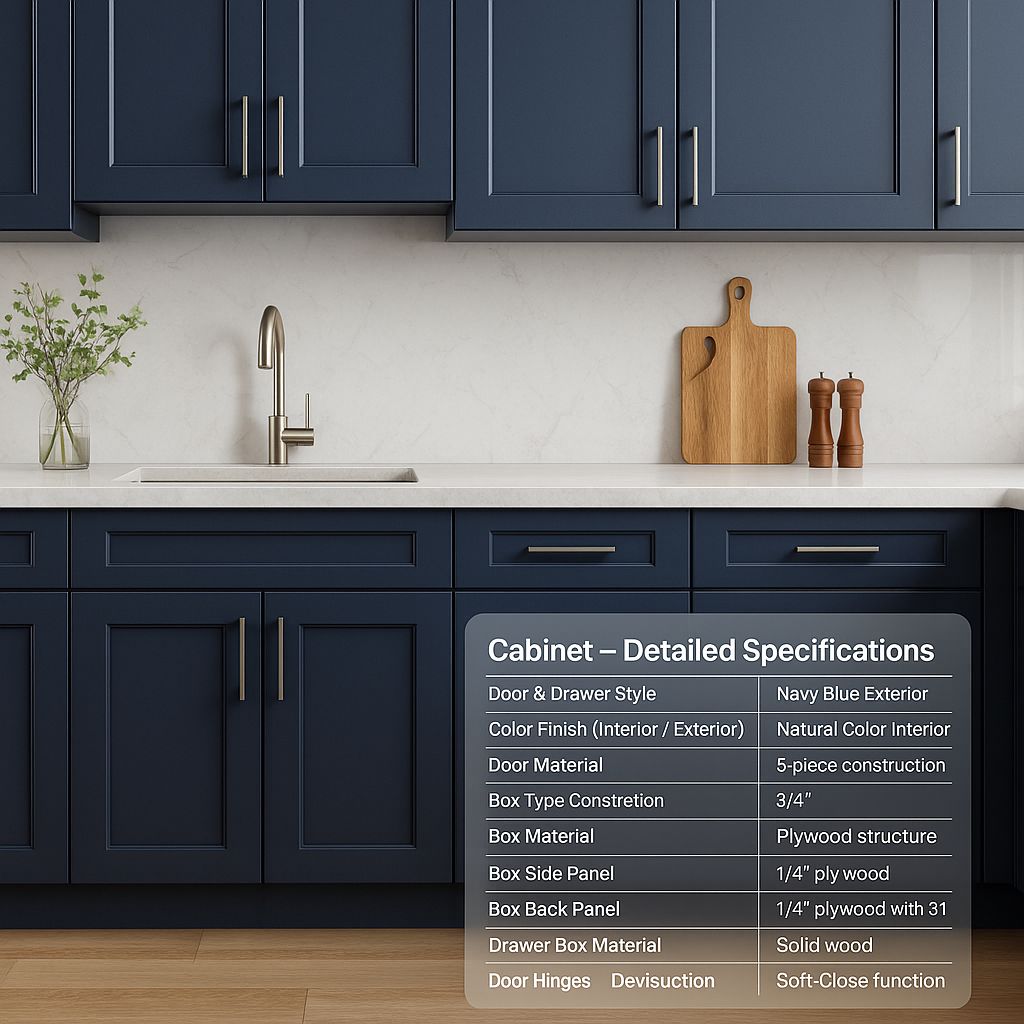 Navy Blue Shaker Kitchen Cabinet – Solid Wood Face Frame Cabinet with Soft Close Drawers RJ