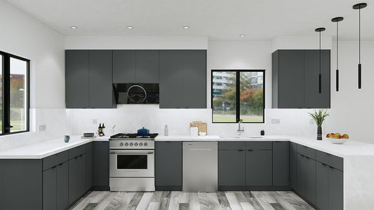 Charcoal Gray Frameless CabinetsRJ Design & MaterialRj - CRGCharcoal Gray Frameless Cabinets RJ Design & Material