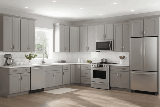 Light Gray Shaker Cabinet – Solid Wood Face Frame Cabinet with Soft Close DrawersRJ Design & MaterialGray Shaker Kitchen Cabinet – Solid Wood Face Frame Cabinet with Soft Close Drawers RJ Design & Material